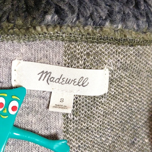 Madewell Olive Plaid Sherpa Popover Tunic Fleece Jacket, Size S - Picture 6 of 10